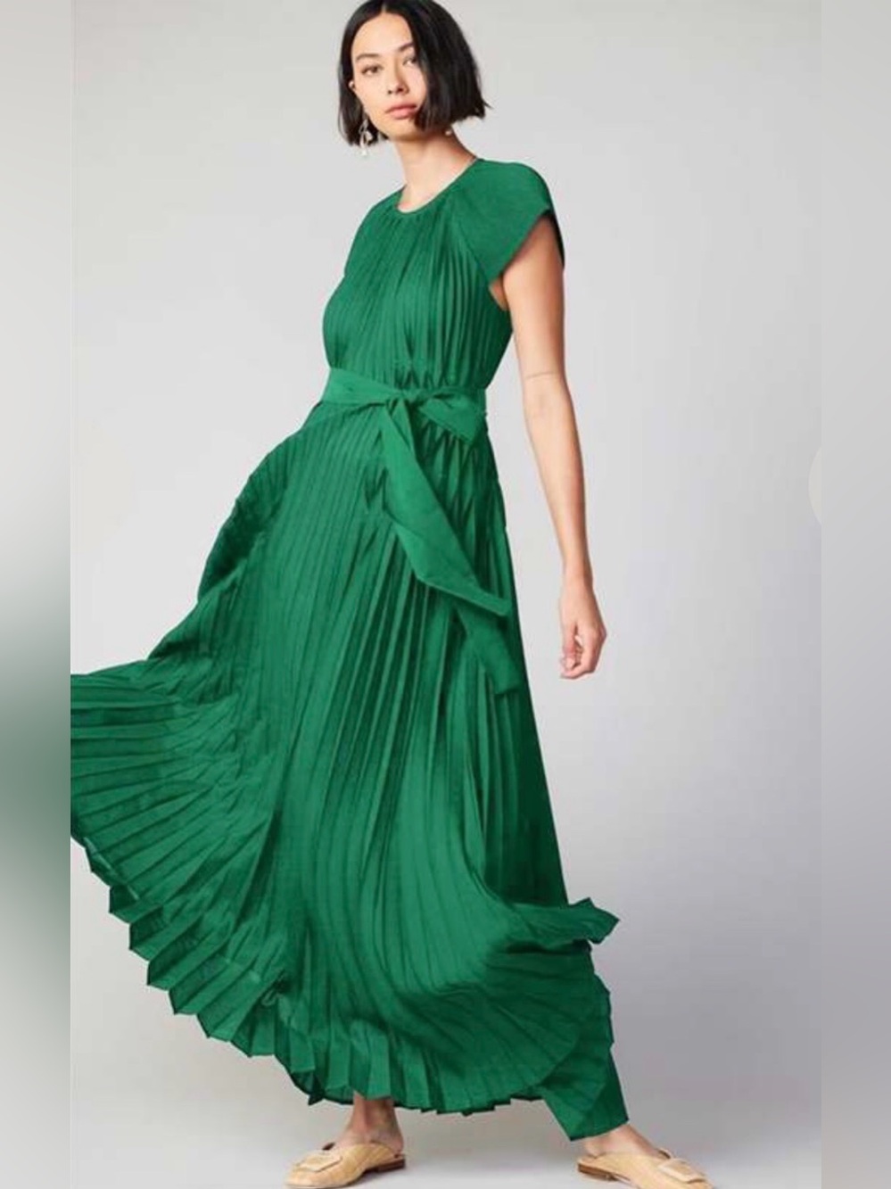 Current Air Green Pleated Maxi Sundress for Weddings or Events Size S NWT